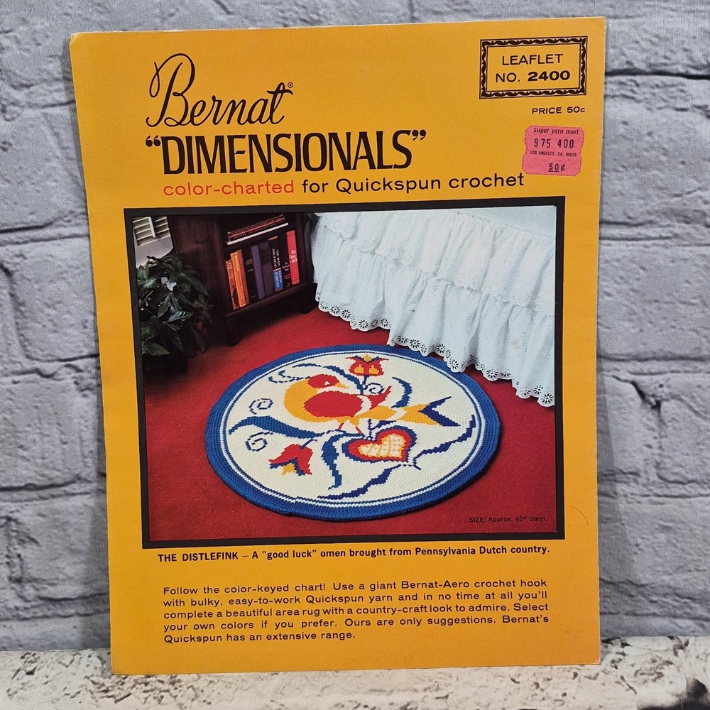Distelfink Pennsylvania Dutch Rug Crochet PATTERN Bernat Dimensionals Quickspun